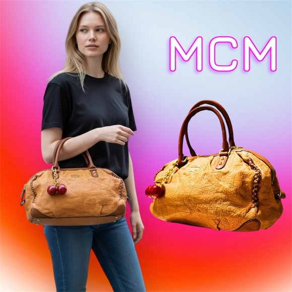 Authentic MCM Vintage shoulder bag Tan Leather Satchel tote bag - Picture 3 of 17